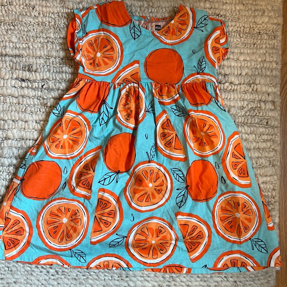 Tea Collection short-sleeve blue dress with Oranges